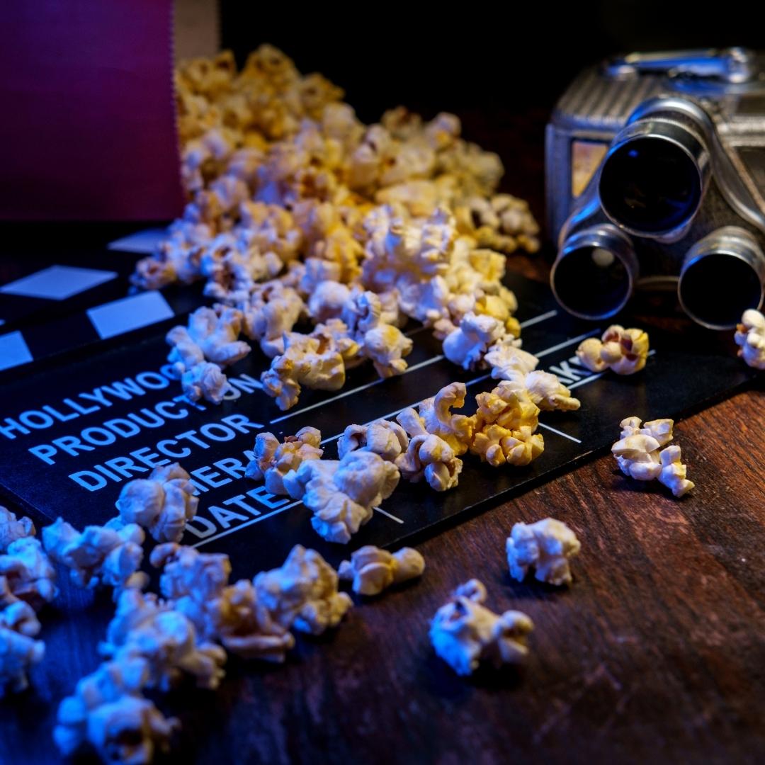 Pop corn and movie elements for a screen test.